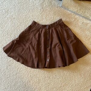 F21 | Brown Linen Cottagecore Circle Skirt, skater mini button down with pockets